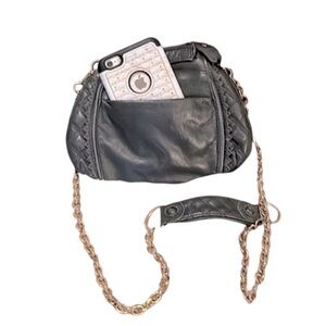 Juicy Couture Vintage Neutral Gray Leather Small Crossbody Purse Bag Clutch